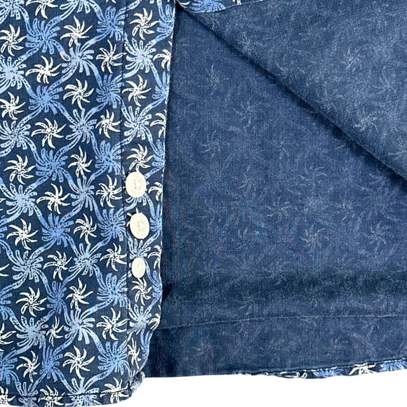 Vintage Eddie Bauer Shirt Adult LARGE Blue Linen Blend Pinwheel Oversized Y2K - Picture 7 of 9